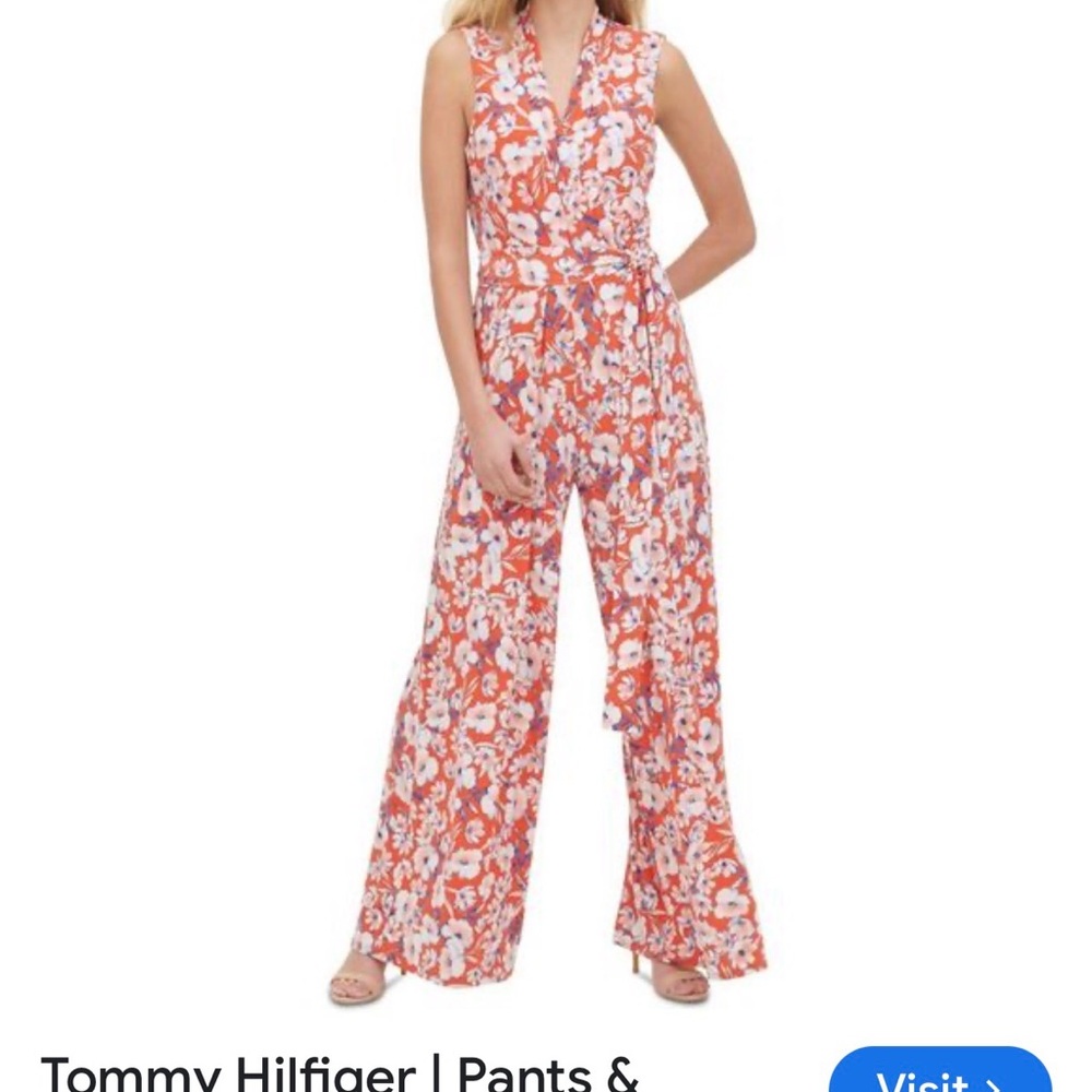 Tommy Hilfiger Women's Vibrant Floral Jumpsuit - Orange and White